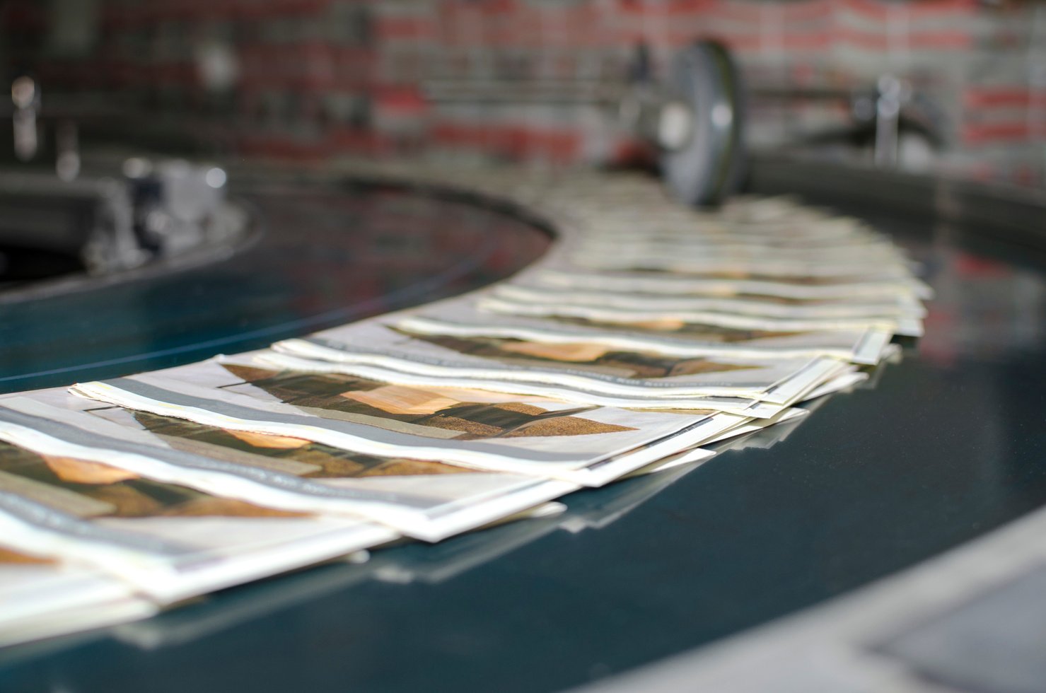 Printing machine magazine production line, selective focus